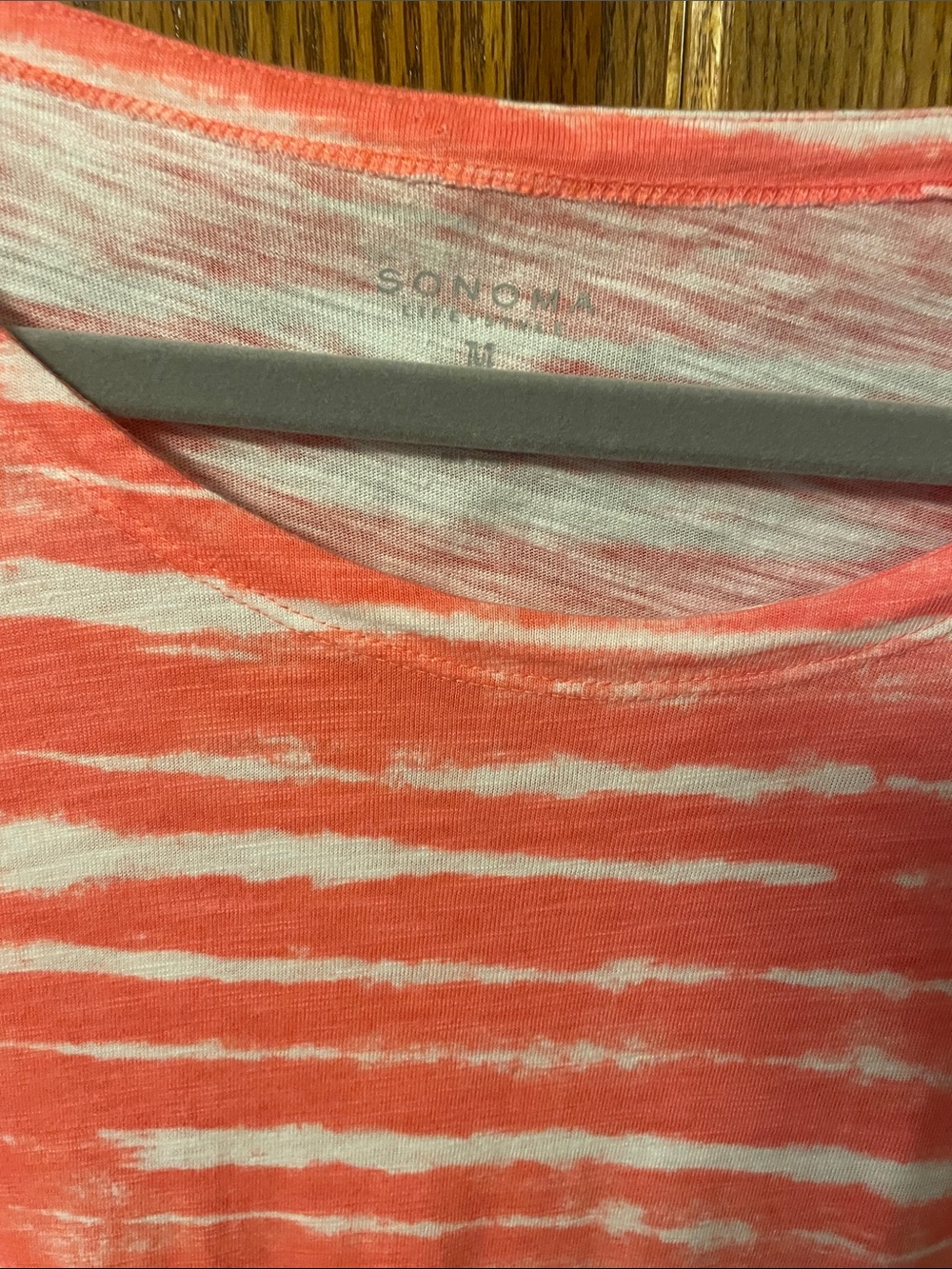 Sonoma Coral & White Striped Short Sleeve Dress